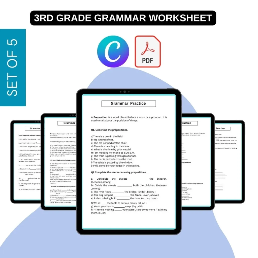 3rd Grade Grammar Worksheets Template Printable PDF Word