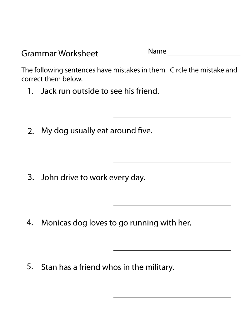 3rd Grammar Worksheets