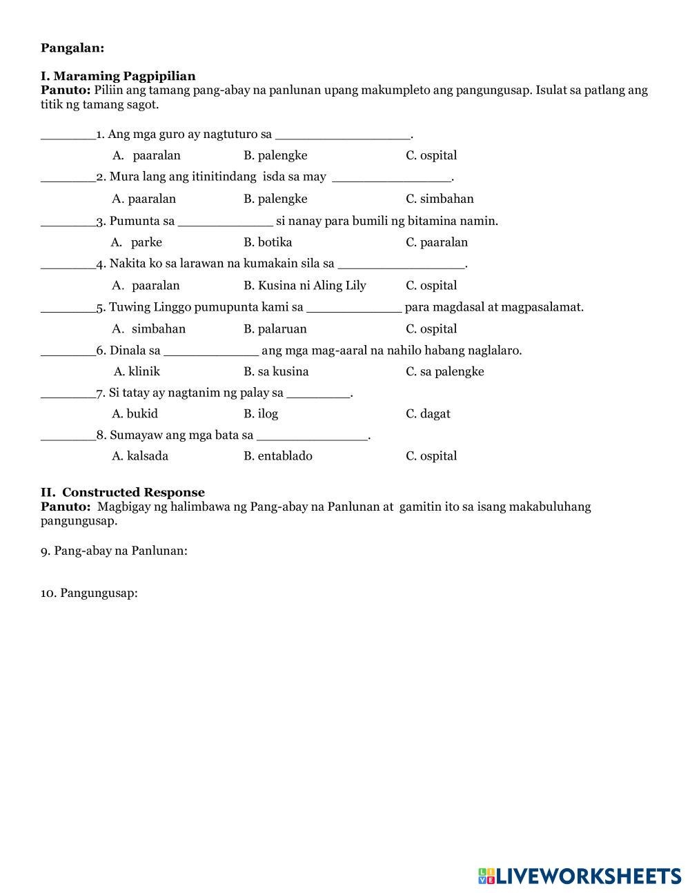Filipino Grammar Worksheets Filipino Grammar Worksheets