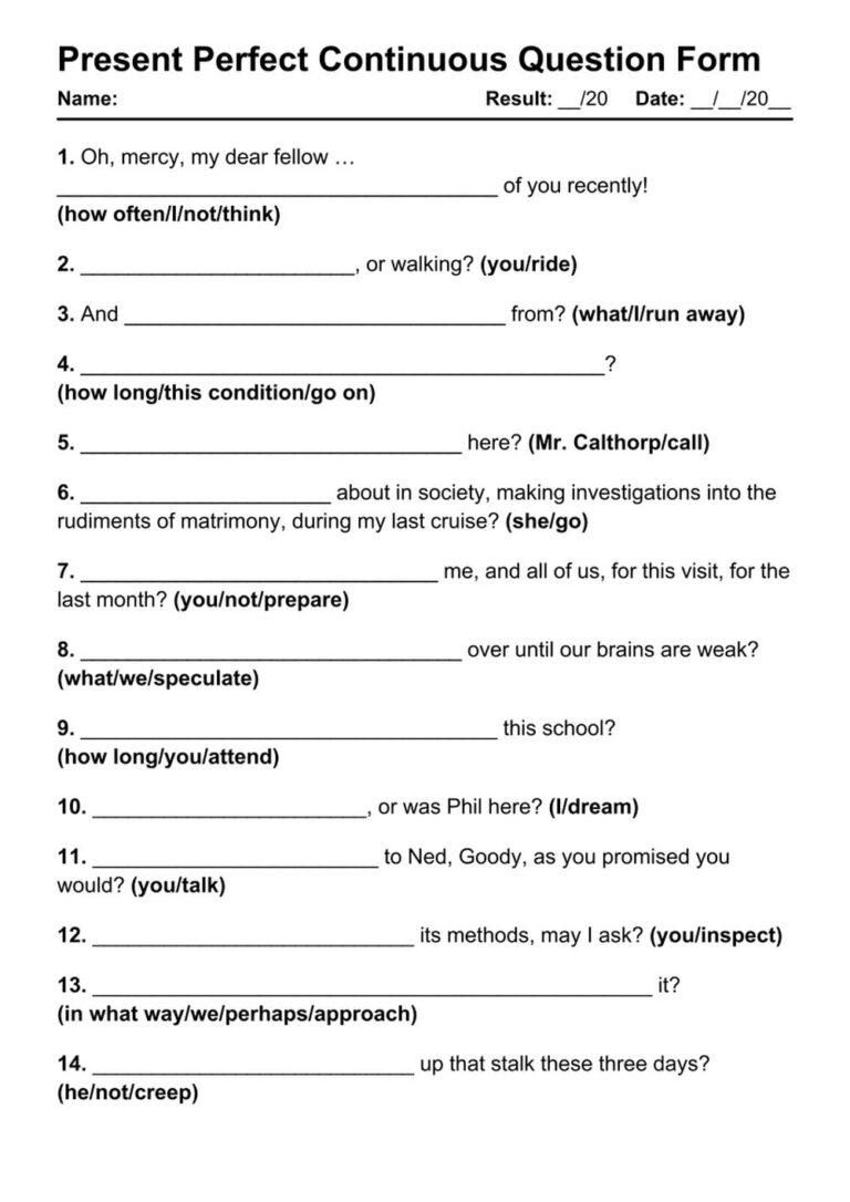 4 Present Perfect Continuous Question PDF Worksheets With Answers Grammarism