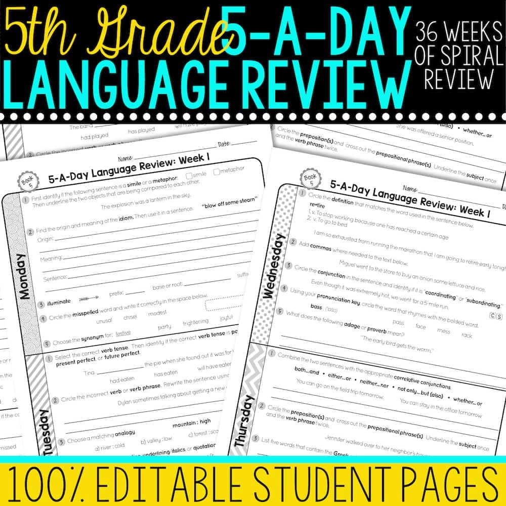 5th Grade Daily Language Spiral Review Teacher Thrive 5th Grade Daily Language Spiral Review Teacher Thrive