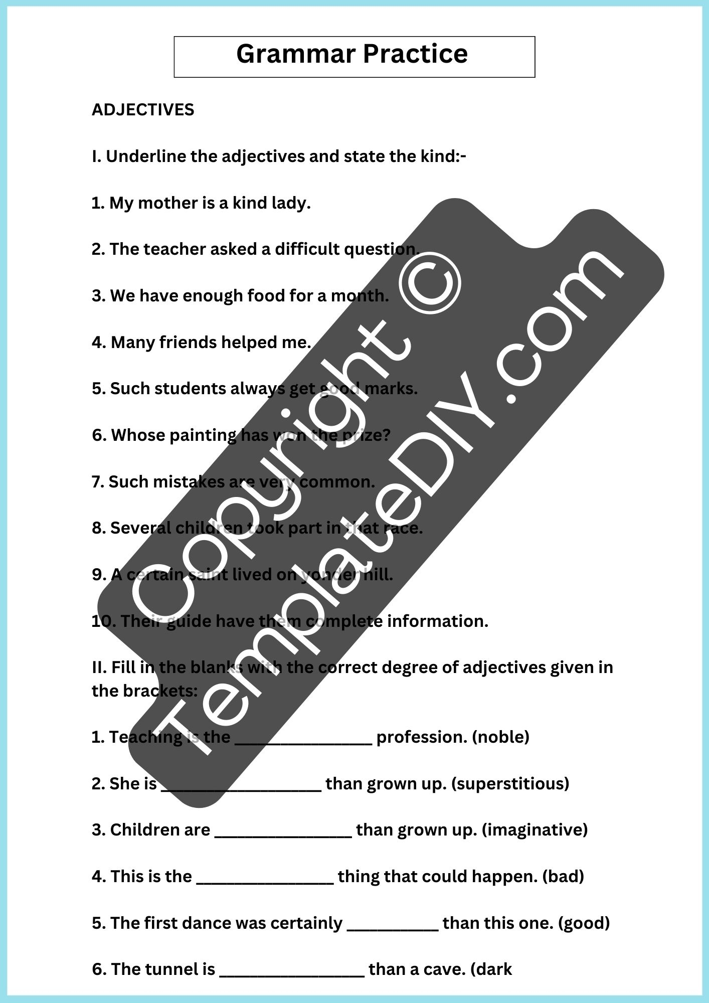 5th Grade Grammar Worksheets Printable Template PDF Word