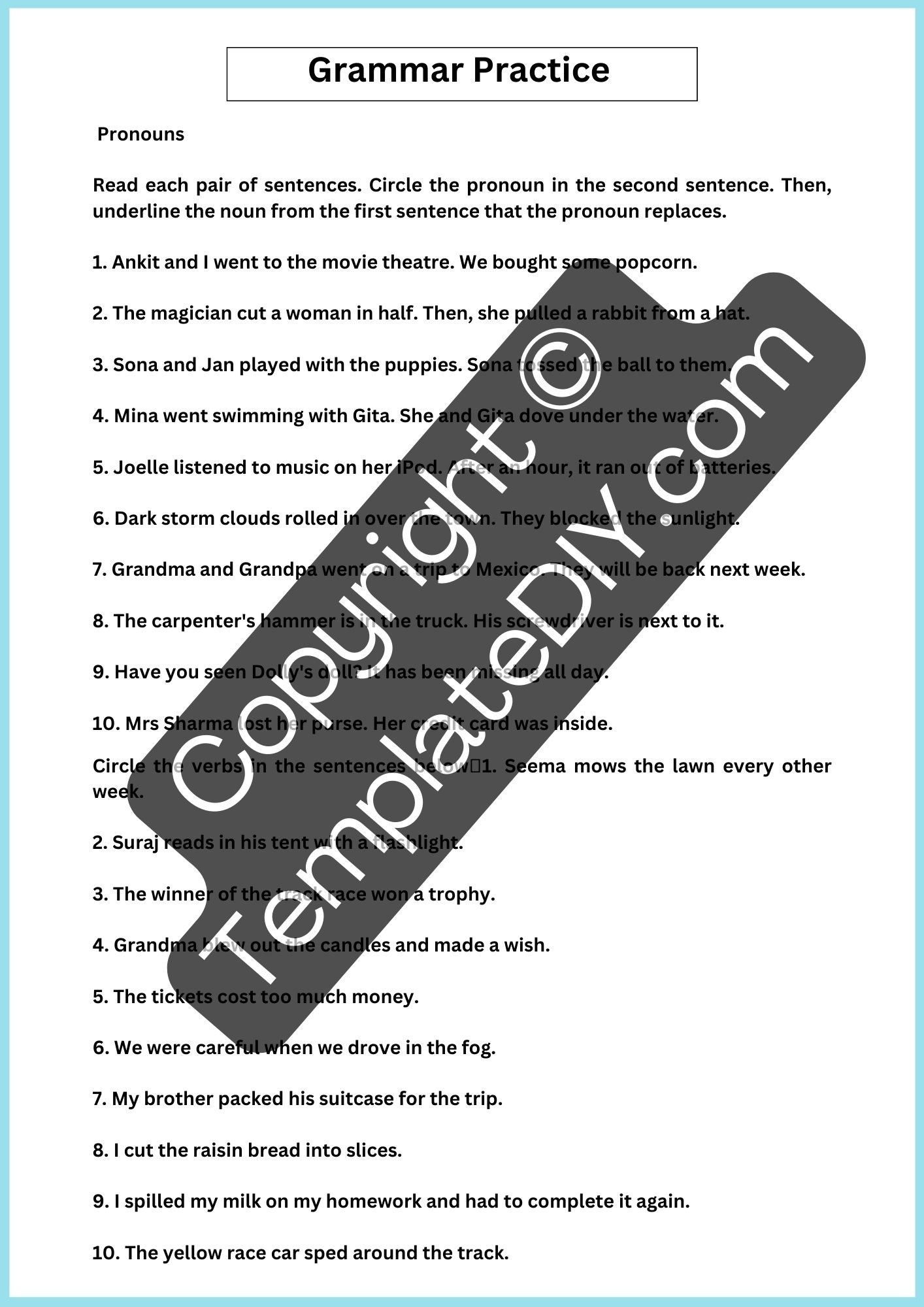 5th Grade Grammar Worksheets Printable Template PDF Word
