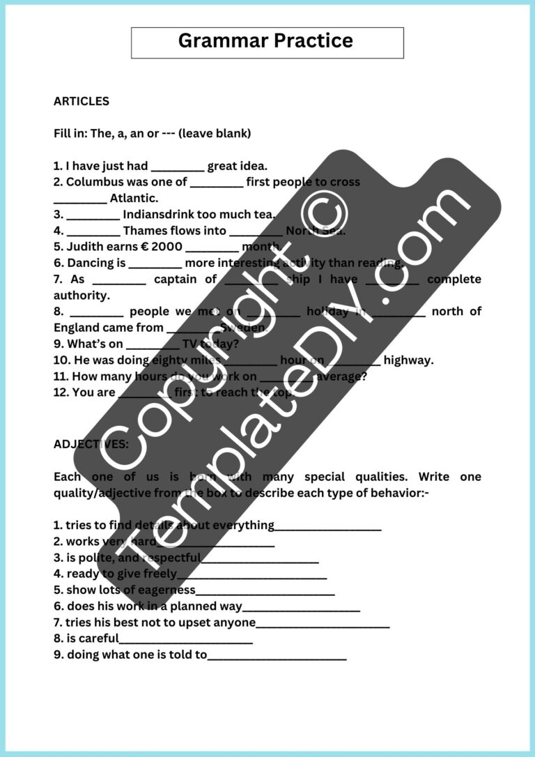 5th Grade Grammar Worksheets Printable Template PDF Word