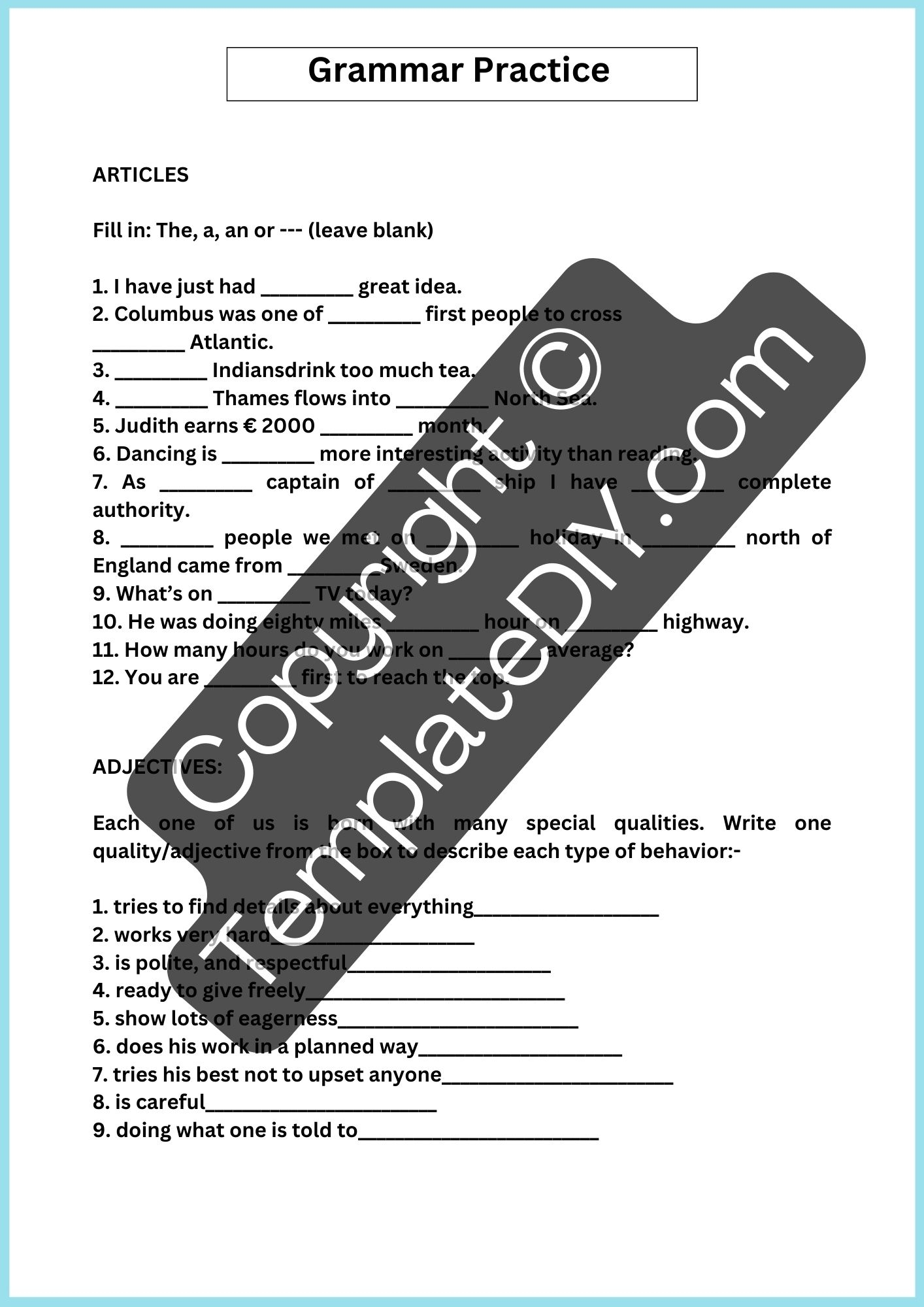 5th Grade Grammar Worksheets Printable Template PDF Word