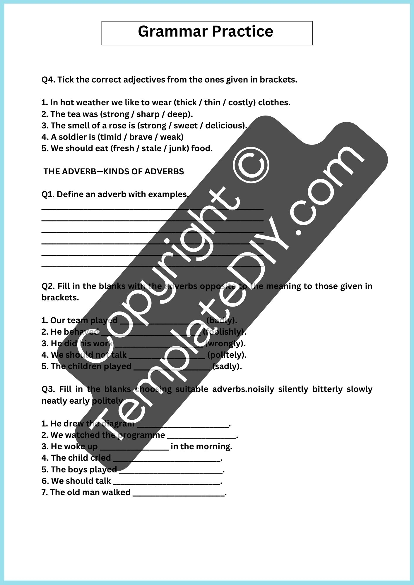 3rd Grade Grammar Review Worksheet