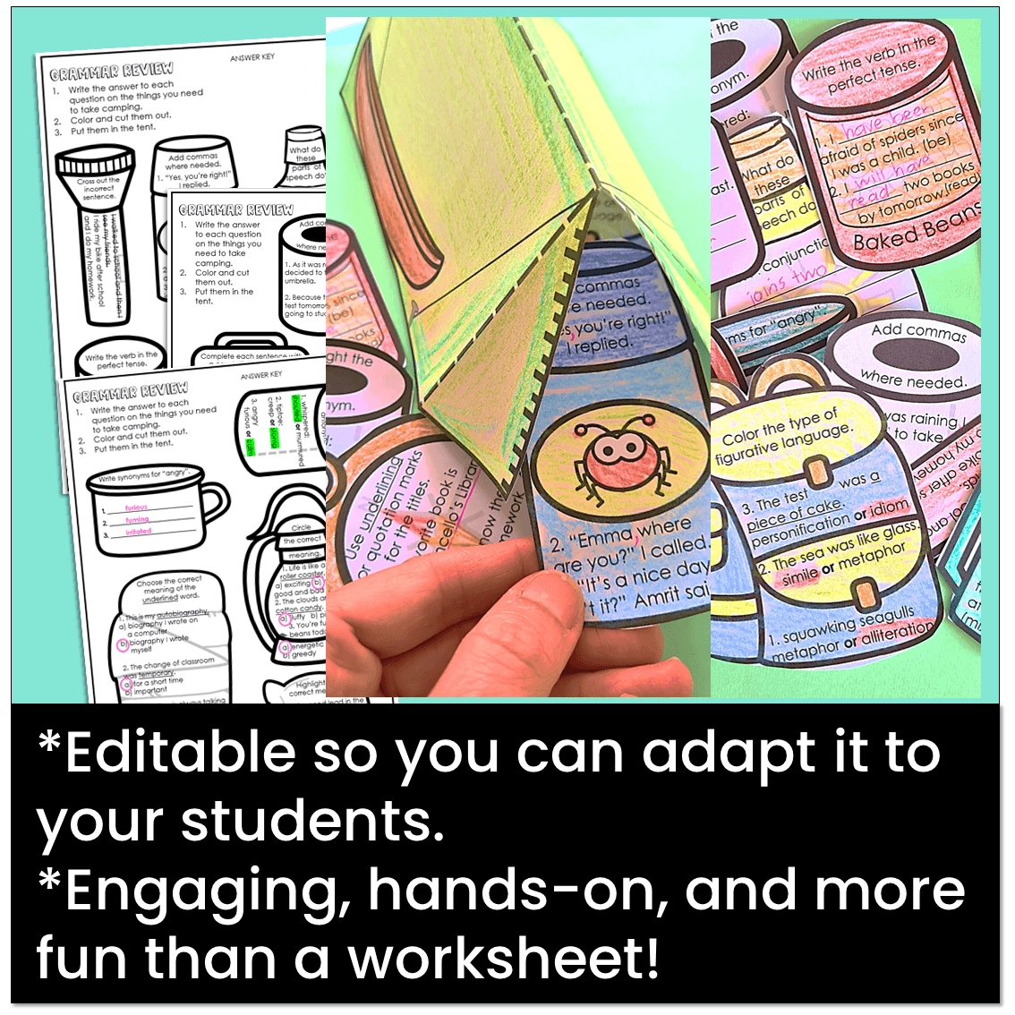 5th Grade Summer Camping Grammar Language Craft Review Activity