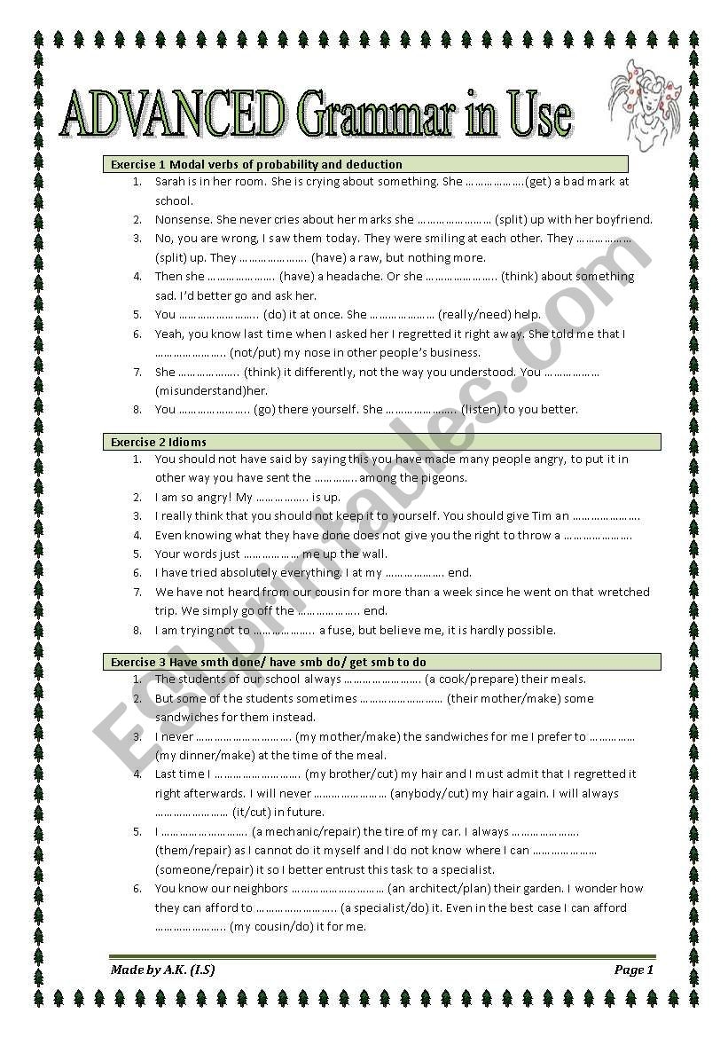 6 Pages 14 Exercises 123 Sentences Advanced Grammar In Use ESL Worksheet By Allakoalla