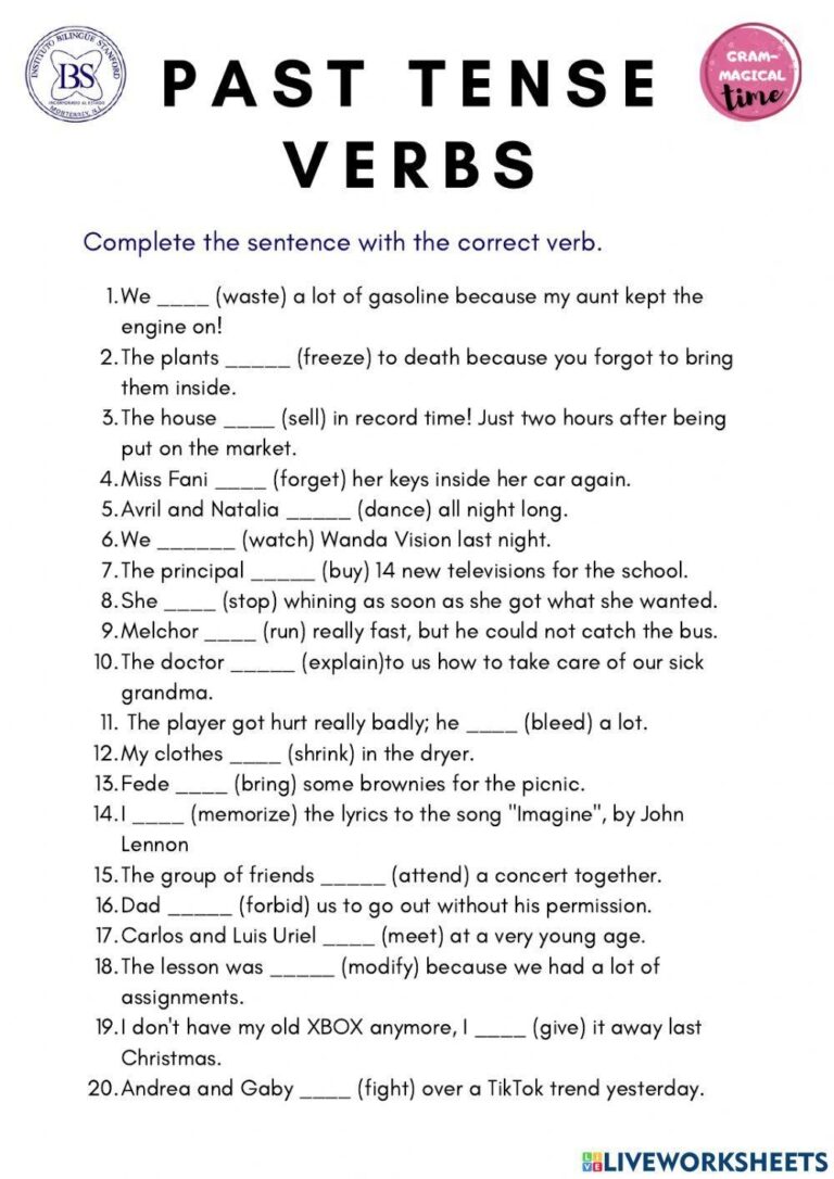 6th grade Past Free Interactive Worksheets 1380667