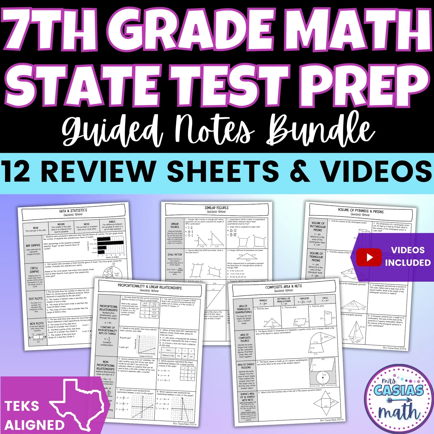 7th Grade Math STAAR Test Review Sheets Casias Math