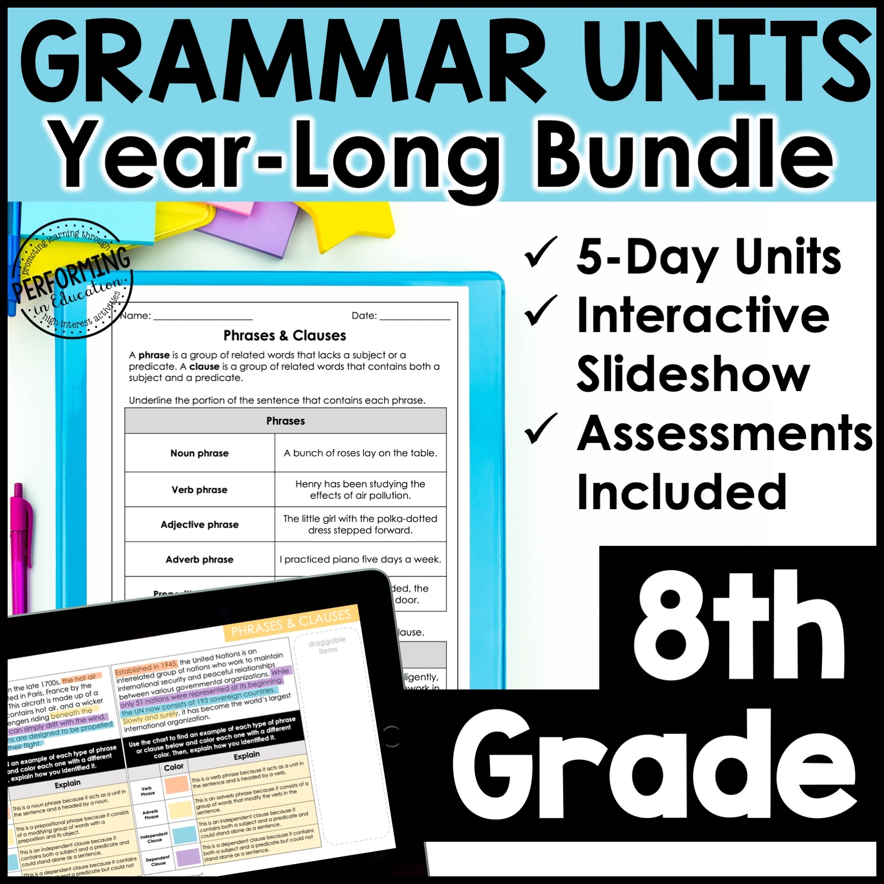 8th Grade Grammar For The Year Lesson Plans Practice Worksheets For 1 Unit