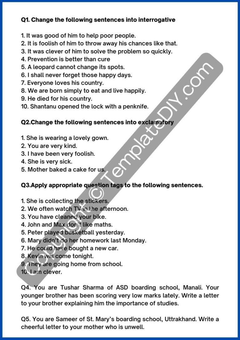 8th Grade Grammar Worksheets Template Printable PDF Word