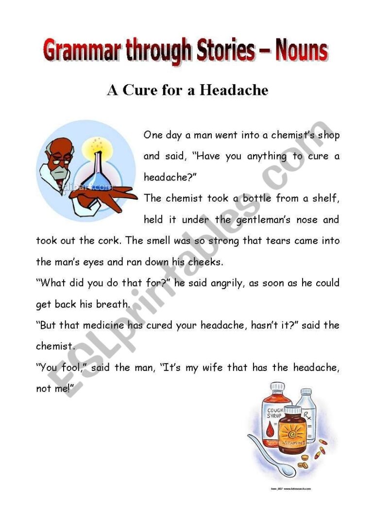 A Cure To Headache Stories For Grammar ESL Worksheet By Marthese26