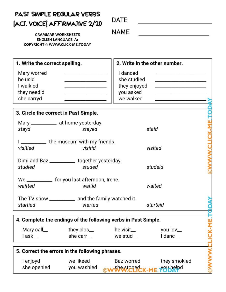Grammar Worksheet Past Simple Regular Answer