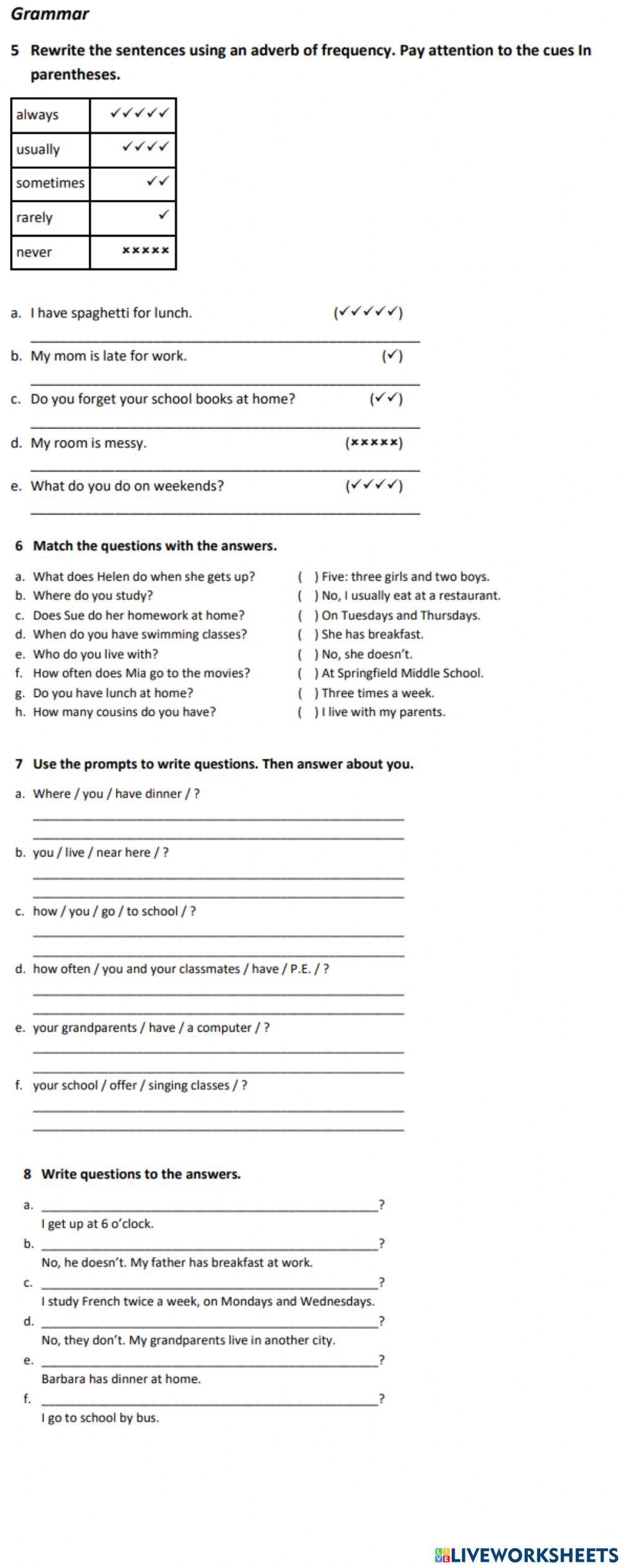 A1 Unit 2 Gra Free Interactive Worksheets 6958770