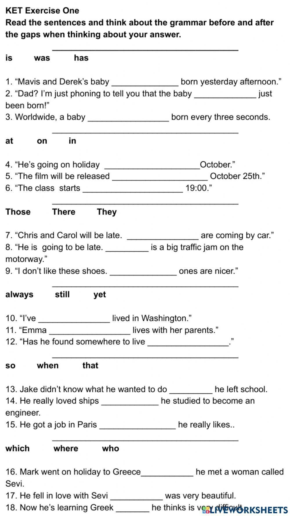 A2 Key Practice Free Interactive Worksheets 1183902