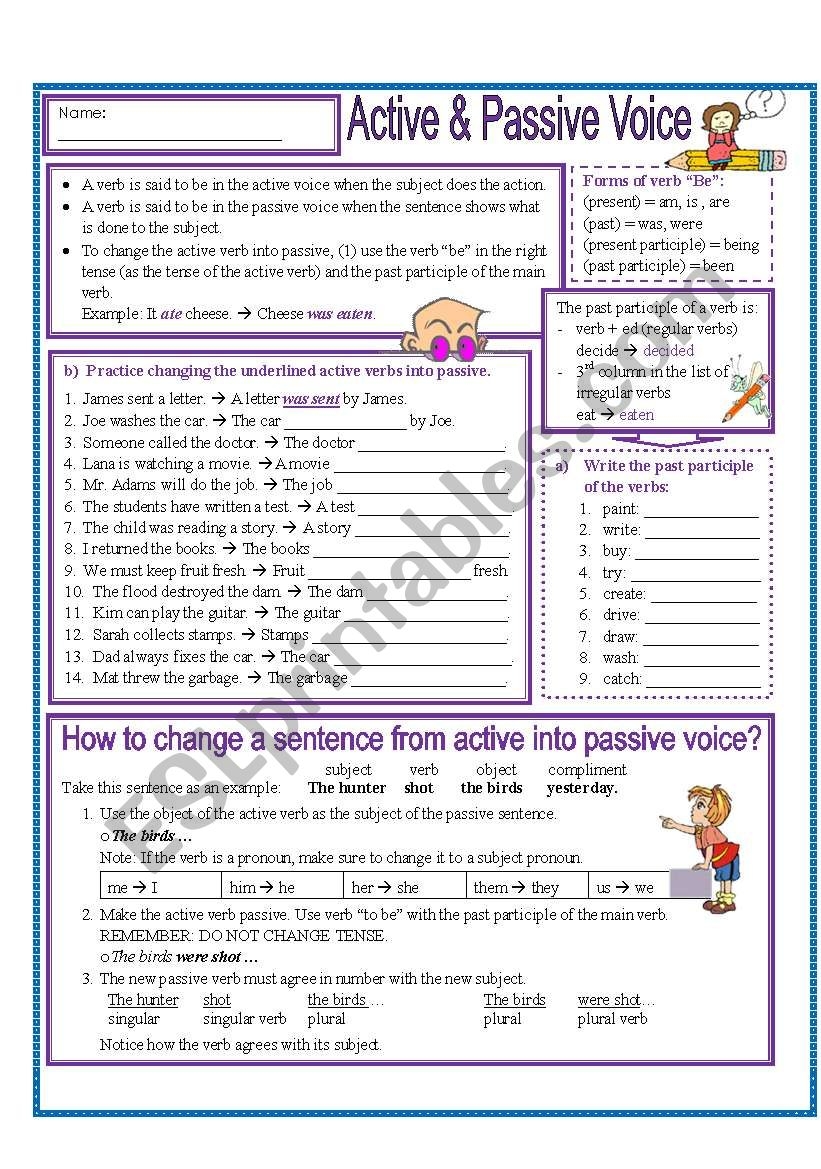 Active And Passive Grammar Worksheets Active And Passive Grammar Worksheets