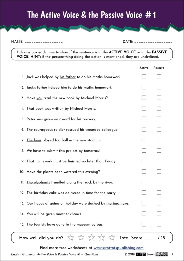 Active Passive English Worksheet 01 STP Books