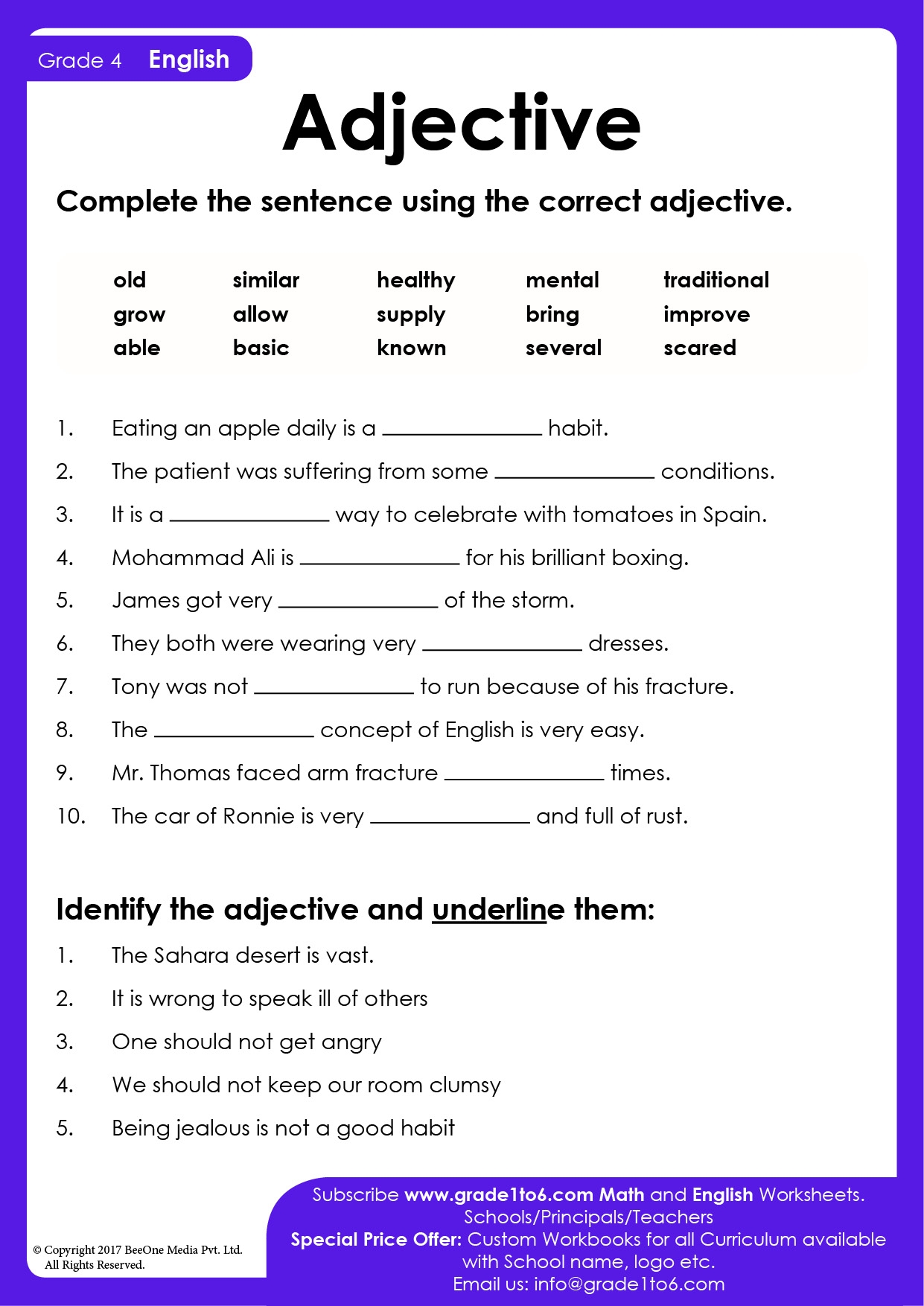 Adjective Exercises Worksheet For Class 4 English Grammar Adjective Exercises Worksheet For Class 4 English Grammar