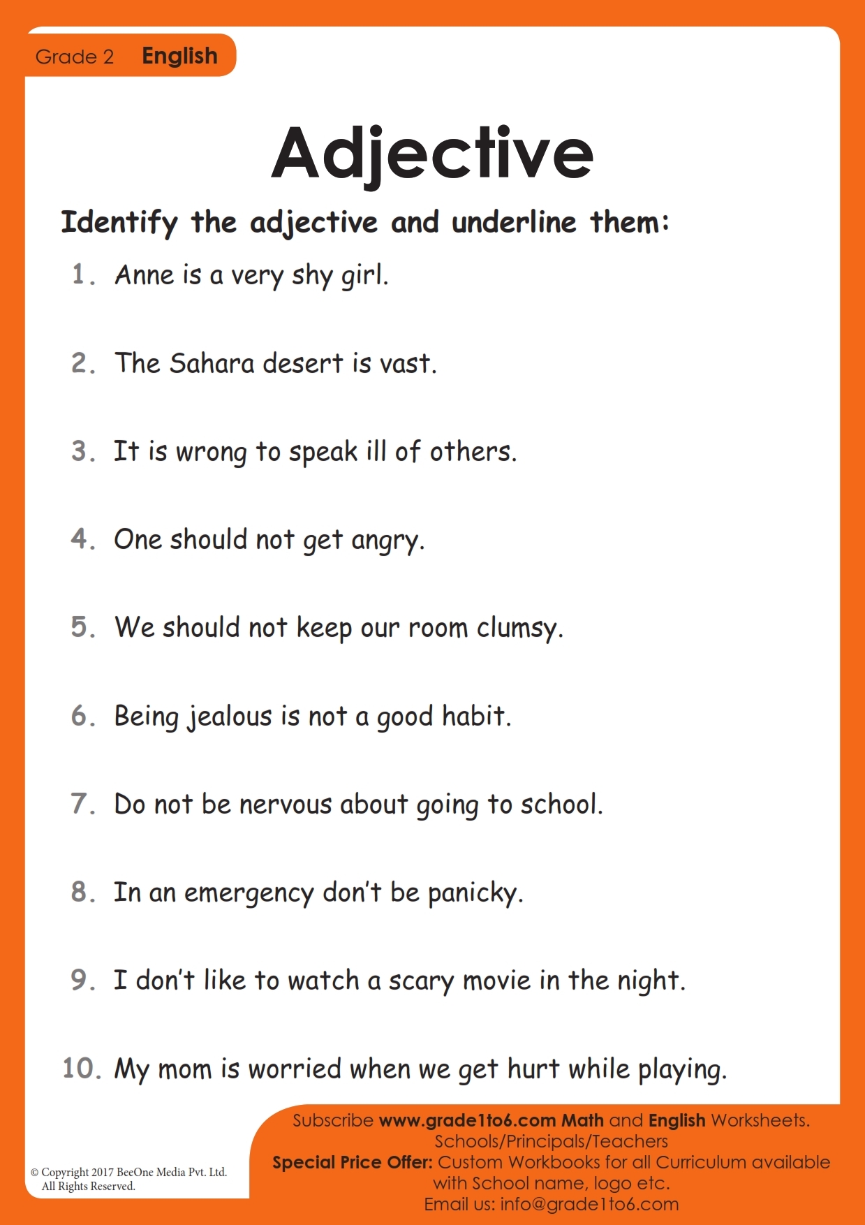 Adjective Worksheets For Grade 2 Grade1to6 Adjective Worksheets For Grade 2 Grade1to6
