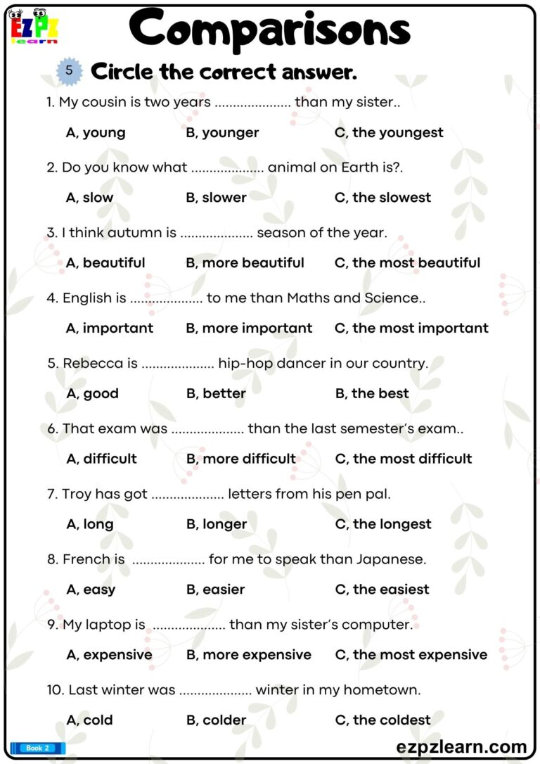 Adjectives Circle And Write The Correct Adjective Printable 
