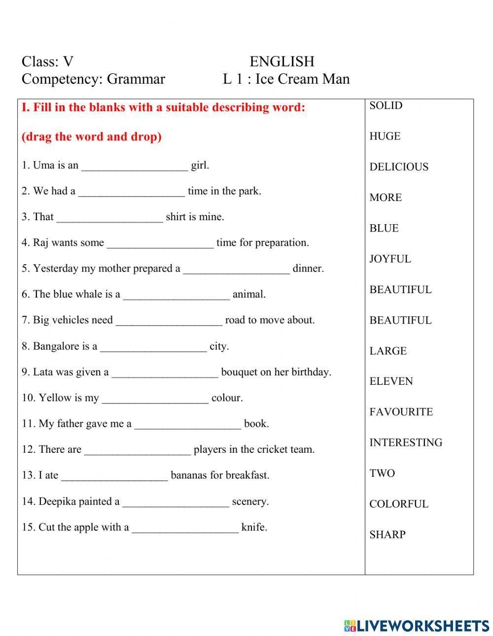 Adjectives Free Interactive Worksheets 901602