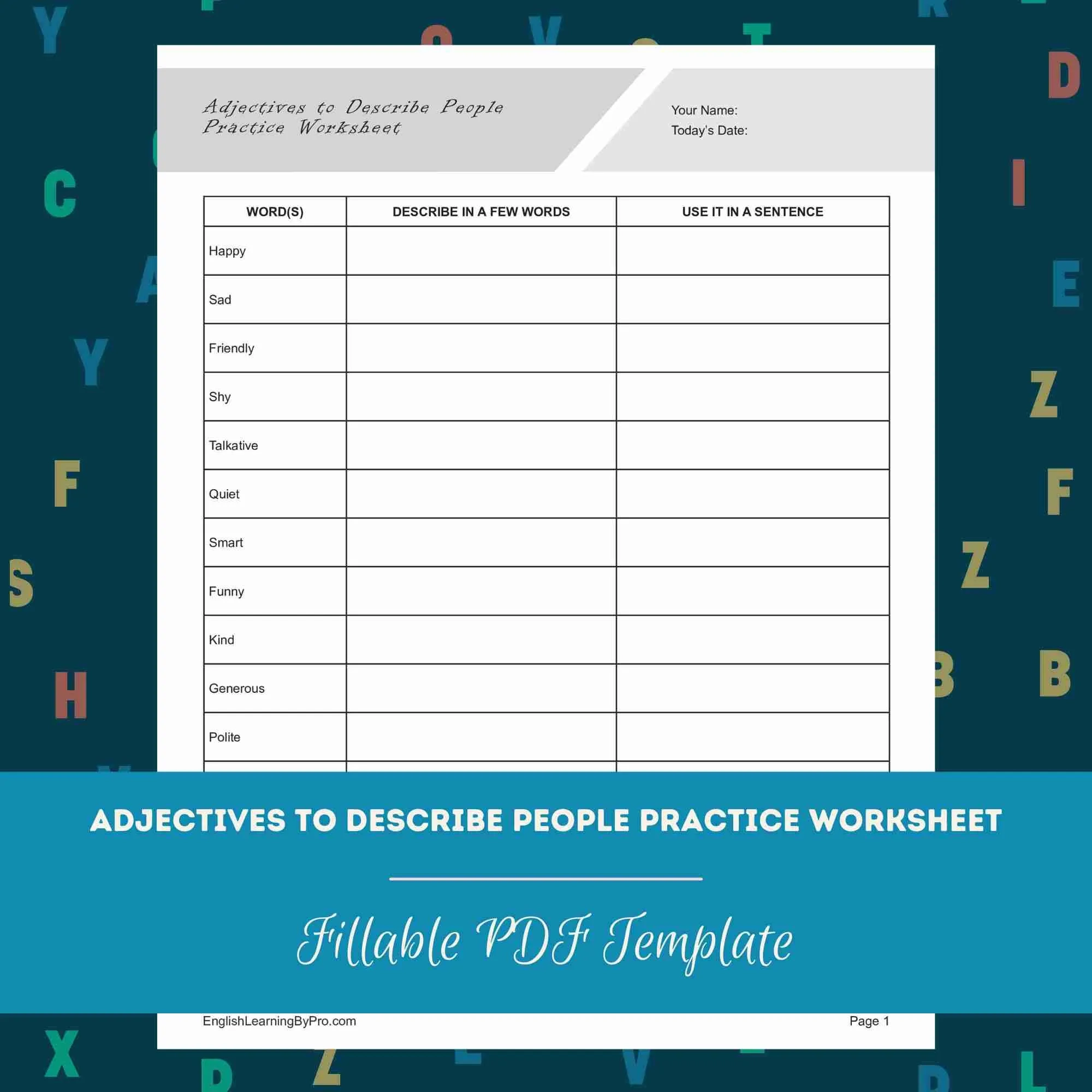 Grammar Worksheet Adjectives Describing People