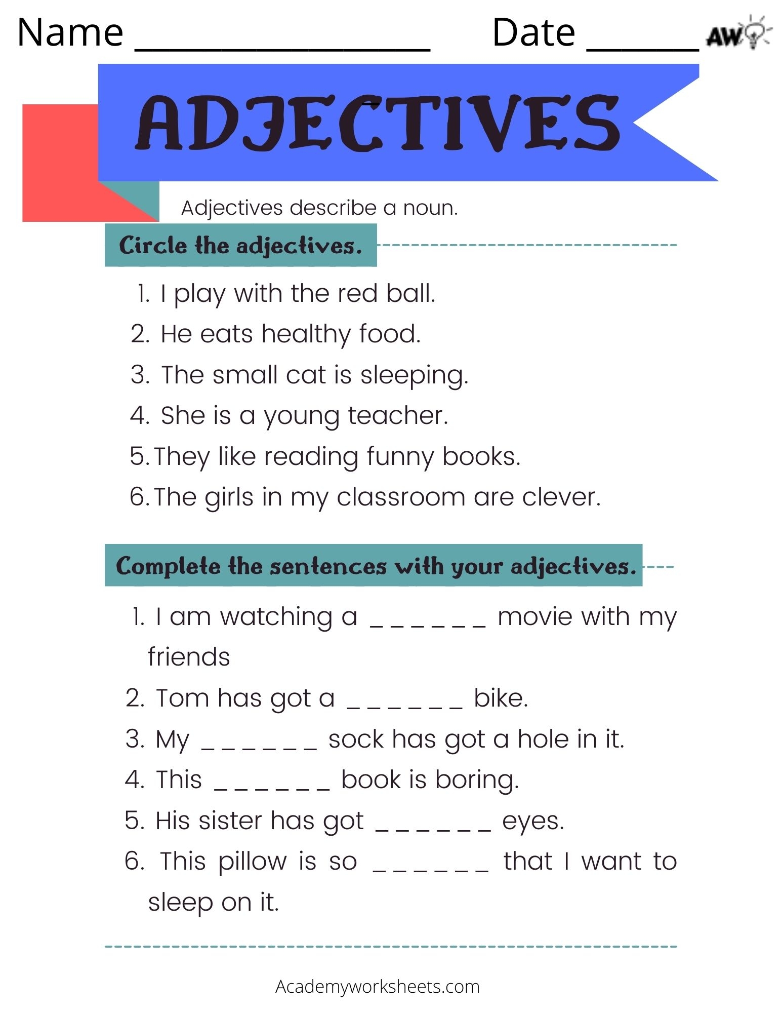 Adjectives Worksheet Academy Worksheets