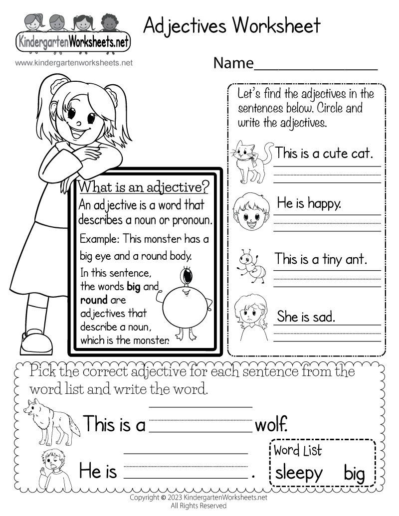 Grammar Worksheet Adjectives