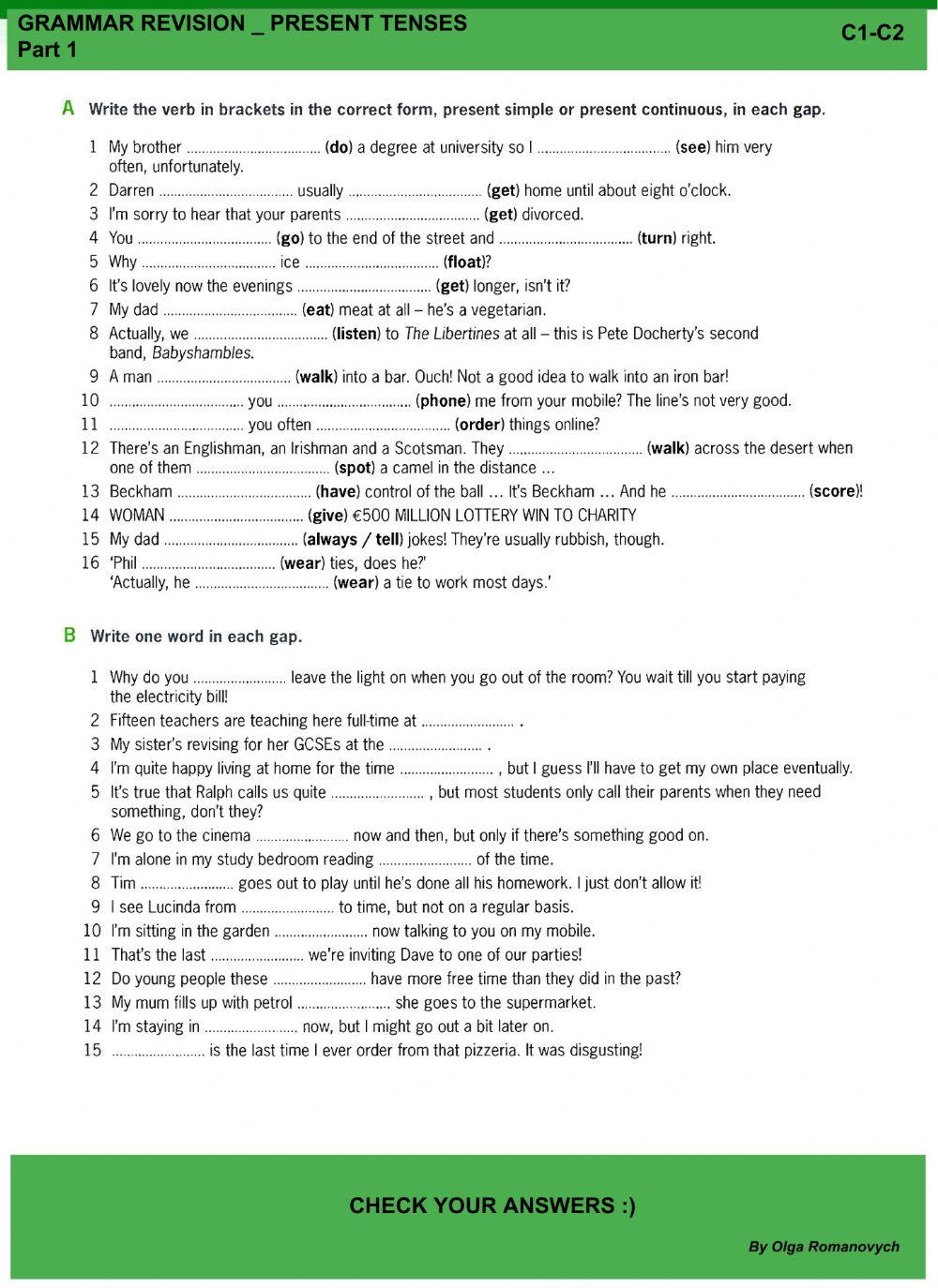 Esl Advanced Grammar Worksheets