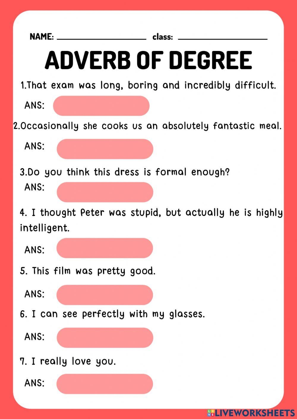 Adverb Of Degree Free Interactive Worksheets 2220806