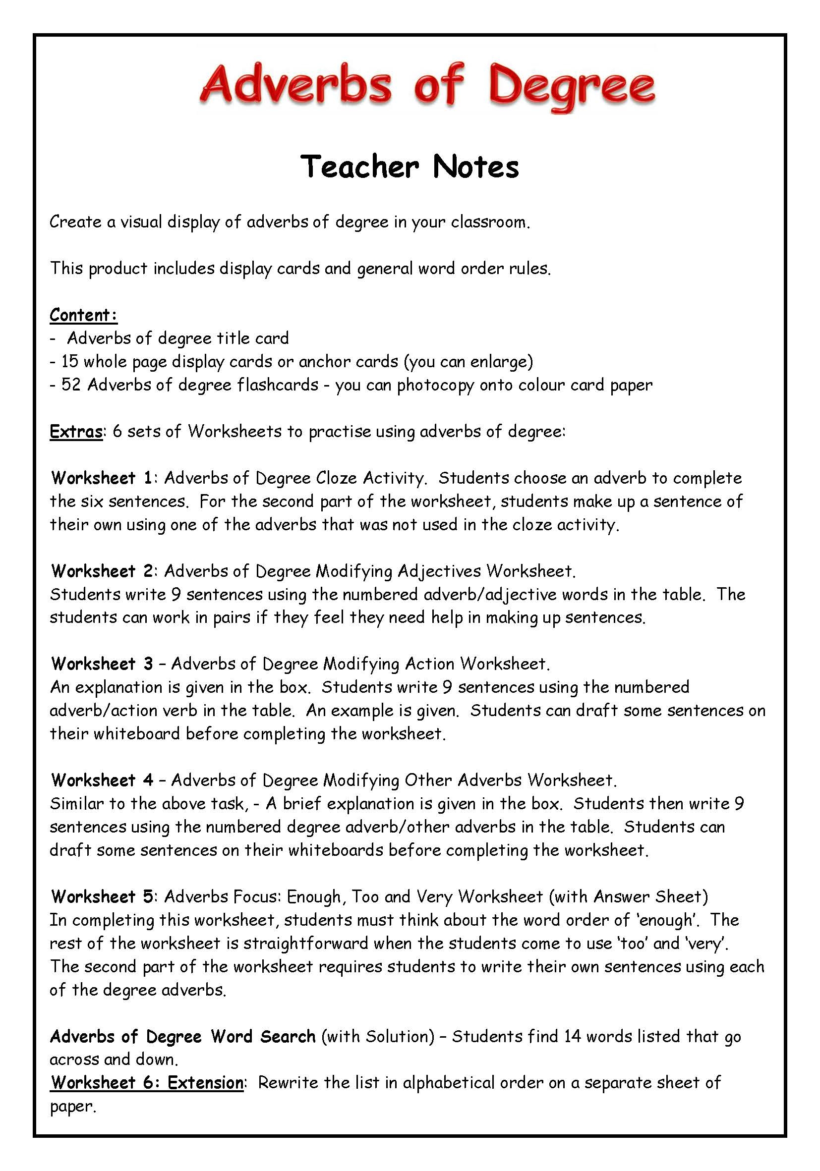 Adverbs Of Degree Worksheets Display Posters Flashcards Vocabulary Teaching Resources