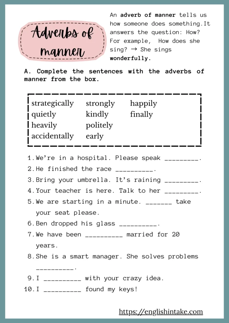Adverbs Of Manner Exercises With Answers