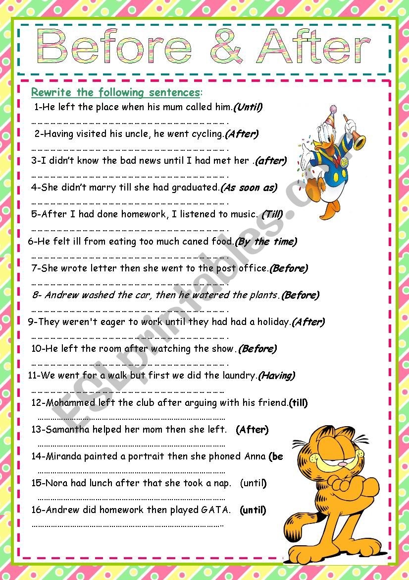 After Before As Soon As Exercises Key ESL Worksheet By Sajida44 After Before As Soon As Exercises Key ESL Worksheet By Sajida44
