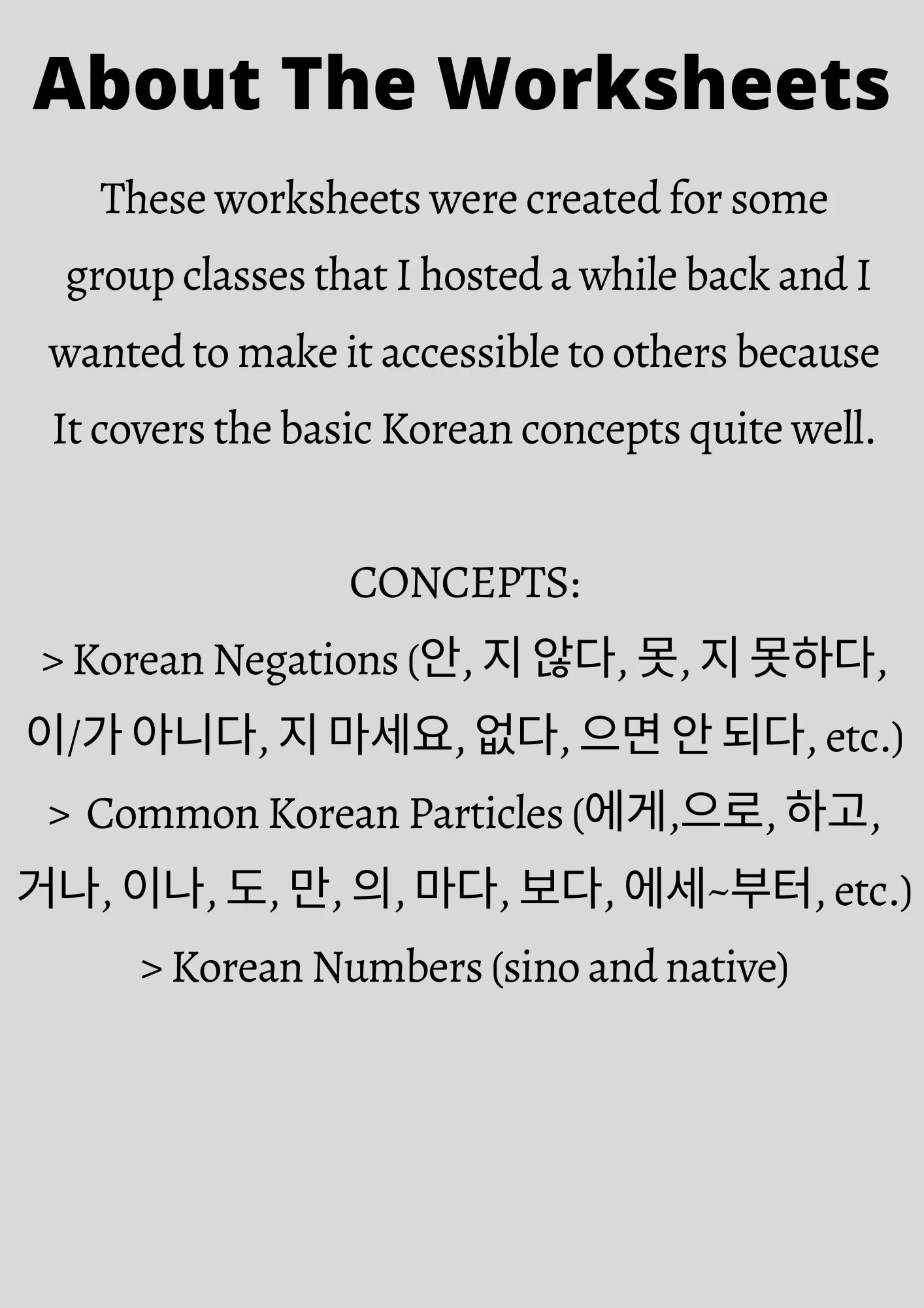 All Korean Basics Worksheets Basic Korean Grammar Korean Particles Korean Numbers Etsy