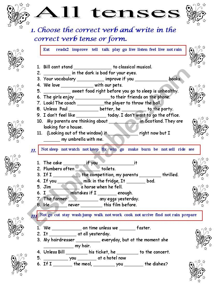 All Tenses ESL Worksheet By Meyling