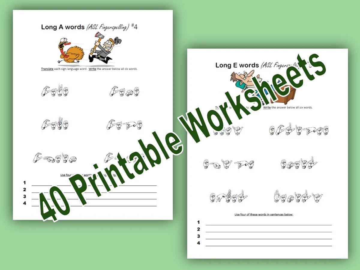 American Sign Language LONG VOWELS Worksheets Digital Download Printable Pdf Fingerspell ASL Grammar Etsy
