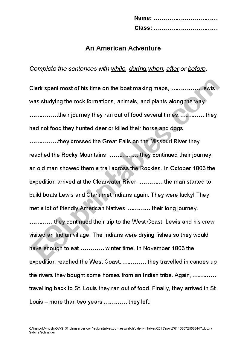 An American Adventure ESL Worksheet By Sch716
