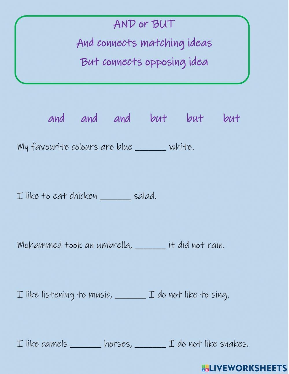 And But Grammar Worksheets