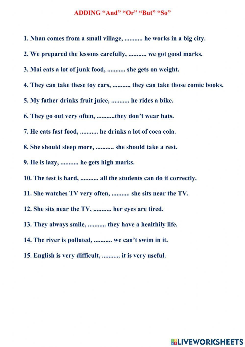And Or But Free Interactive Worksheets 1515372