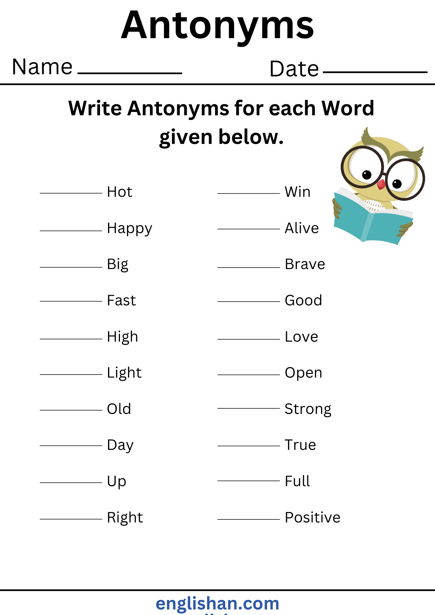 Antonyms Grammar Worksheet