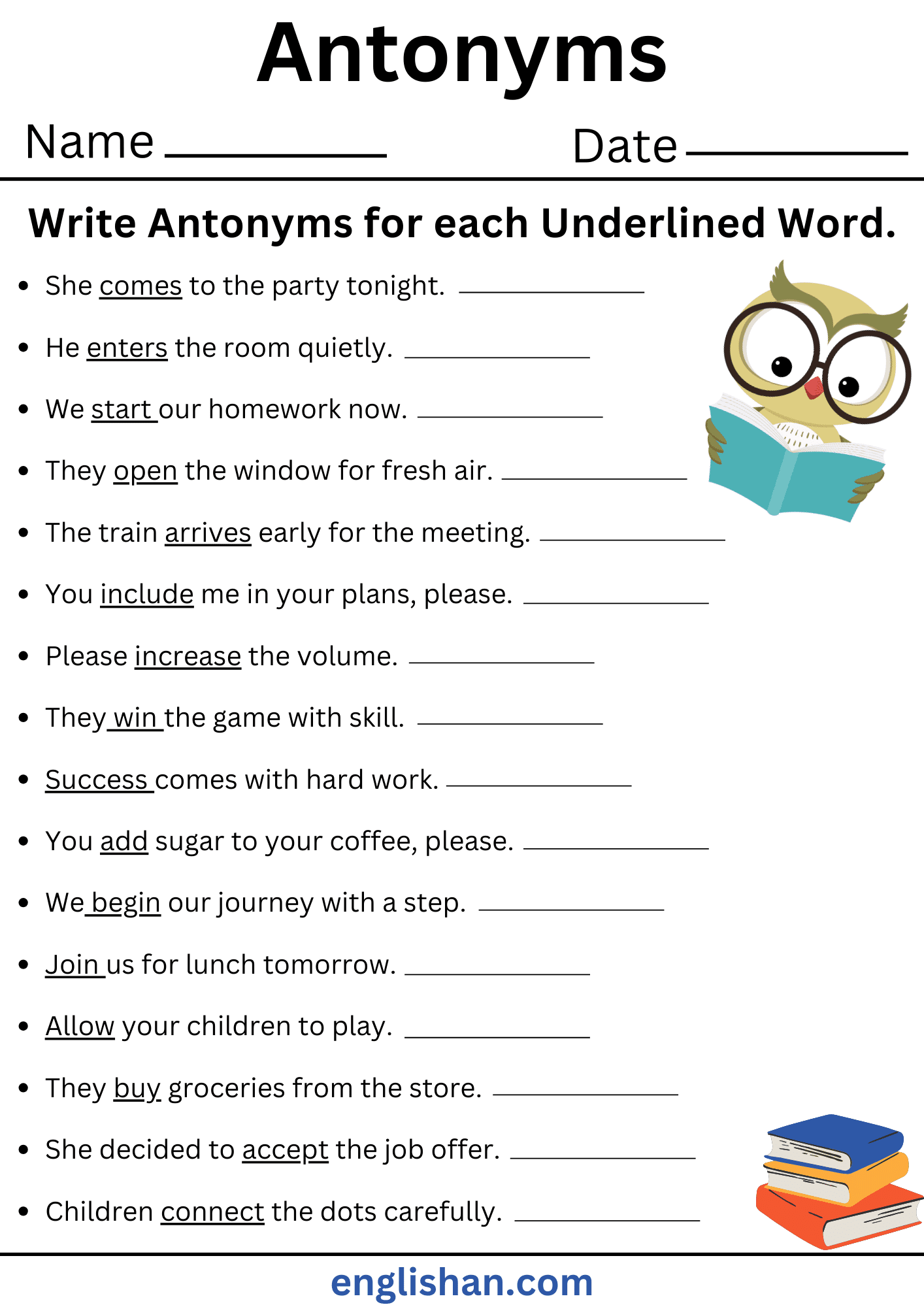 Antonyms Worksheets And Exercises With Answers In English Englishan