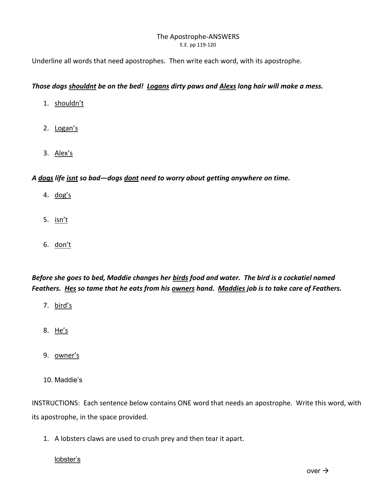 Apostrophe Practice Worksheet Grammar Exercises
