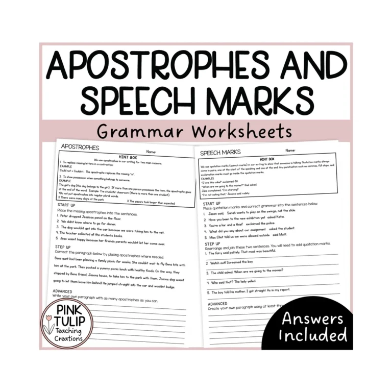Apostrophes And Speech Marks Grammar Worksheets With Answers Etsy