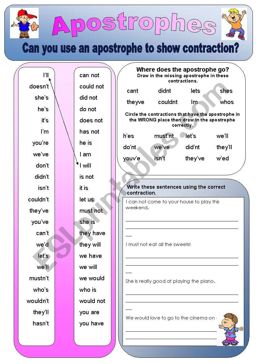 Apostrophes Weekly Grammar Worksheet Answer Key