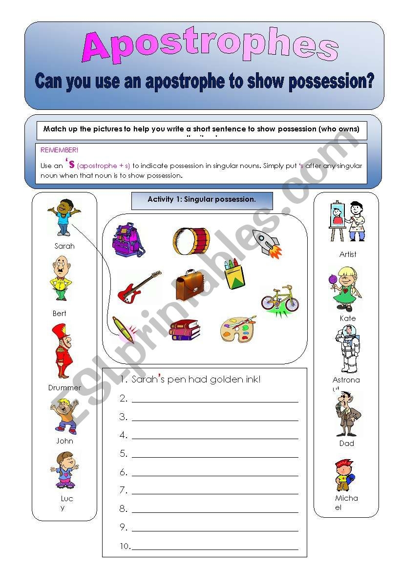 Apostrophes Can You Use Apostrophes To Show Possession Plural And Singular Activities ESL Worksheet By Cheezels Apostrophes Can You Use Apostrophes To Show Possession Plural And Singular Activities ESL Worksheet By Cheezels
