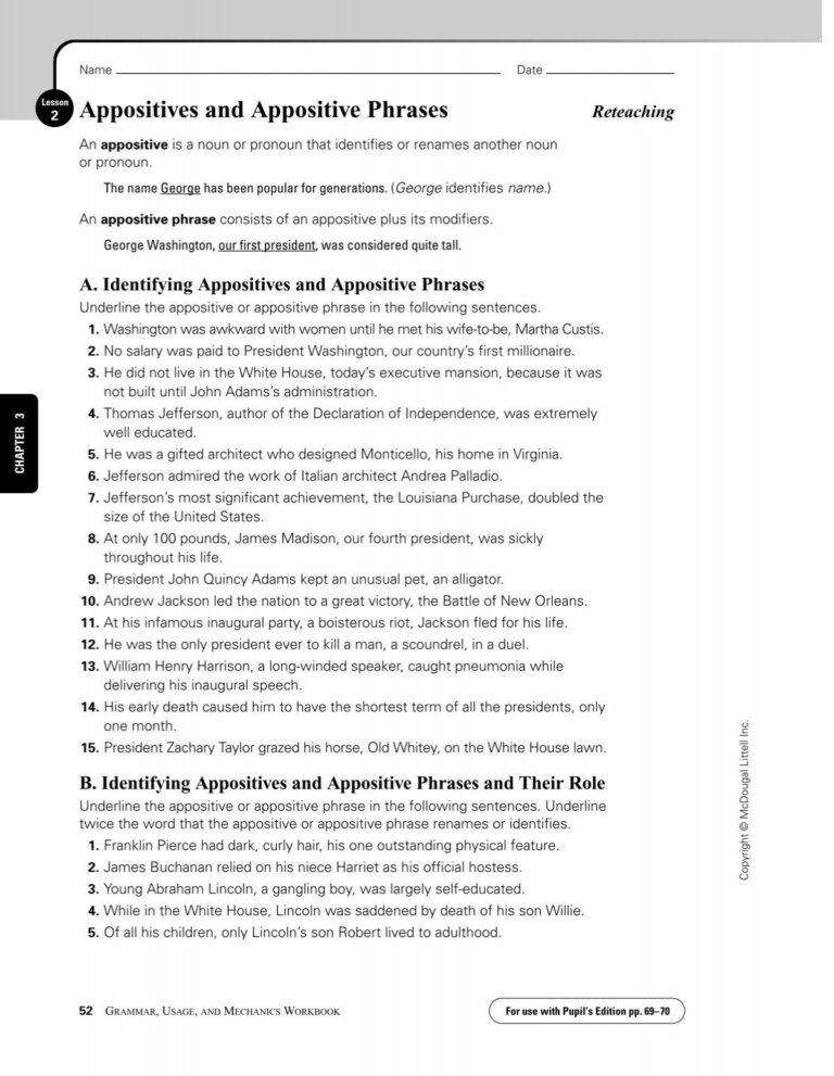Appositives And Appositive Phrases Teacher