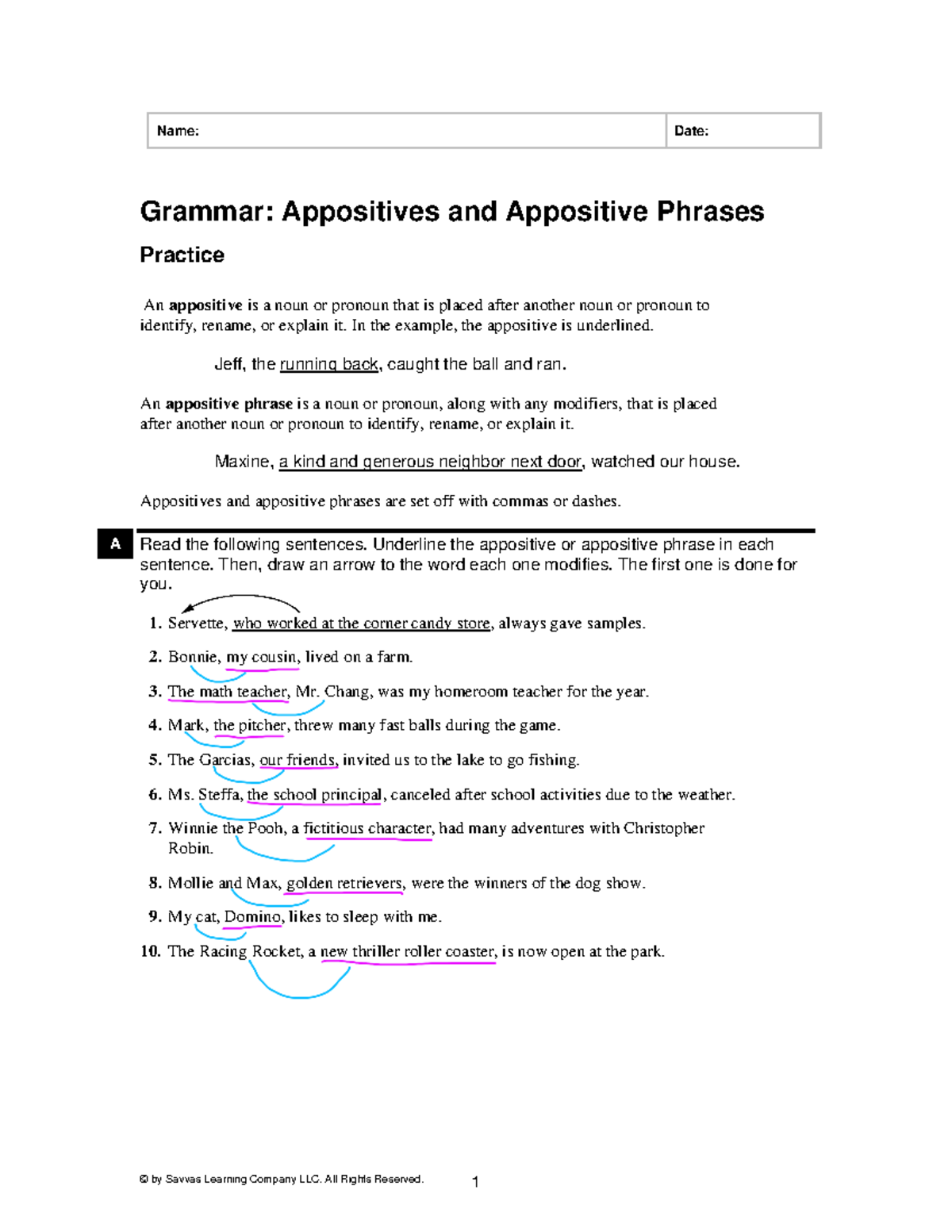 Appositives Worksheet Practice With Nouns Appositive Phrases Studocu
