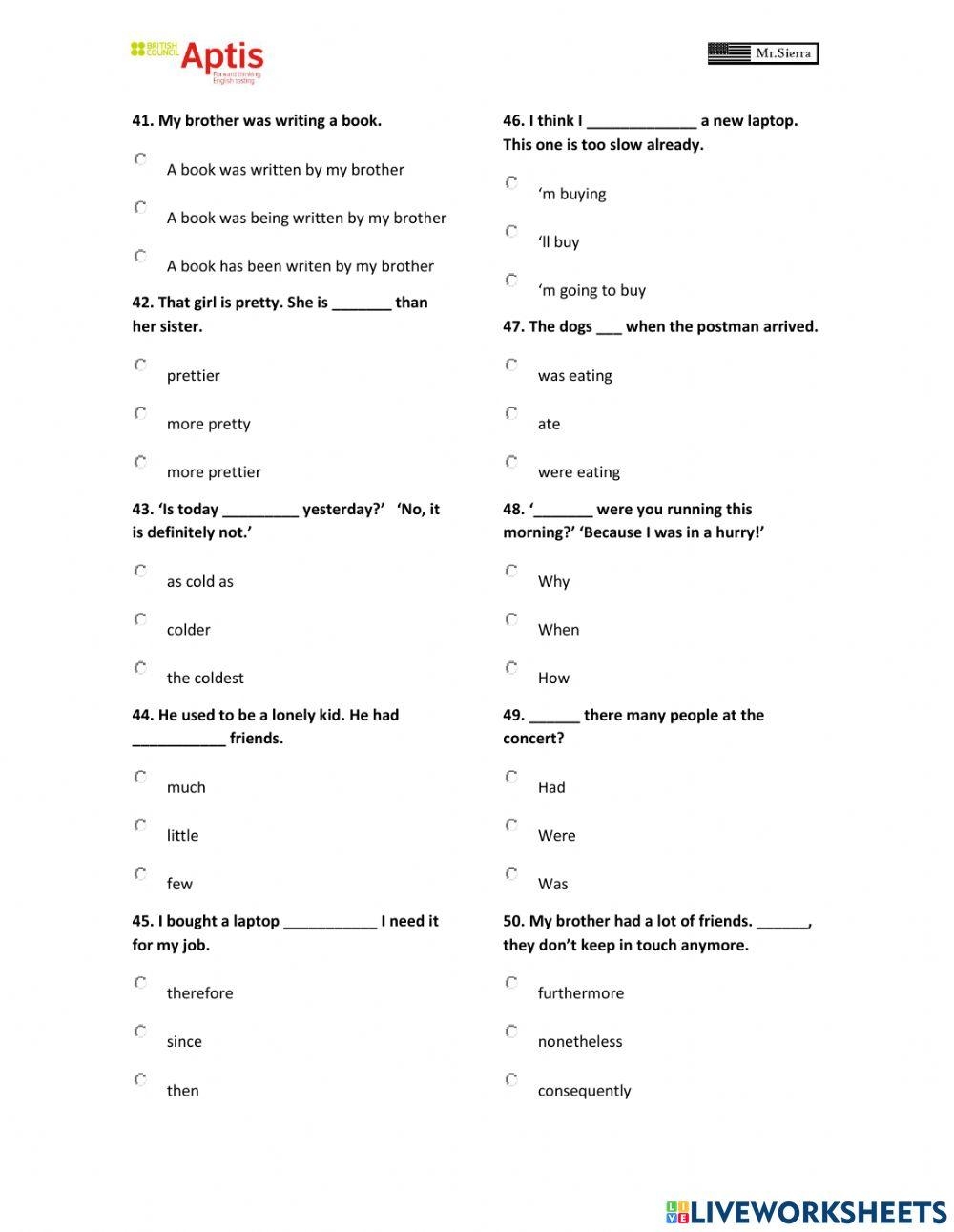 Aptis Grammar C Free Interactive Worksheets 7008411