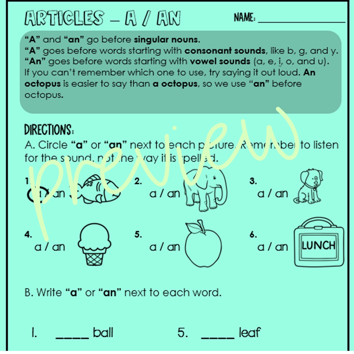 A Vs An Grammar Worksheet A Vs An Grammar Worksheet